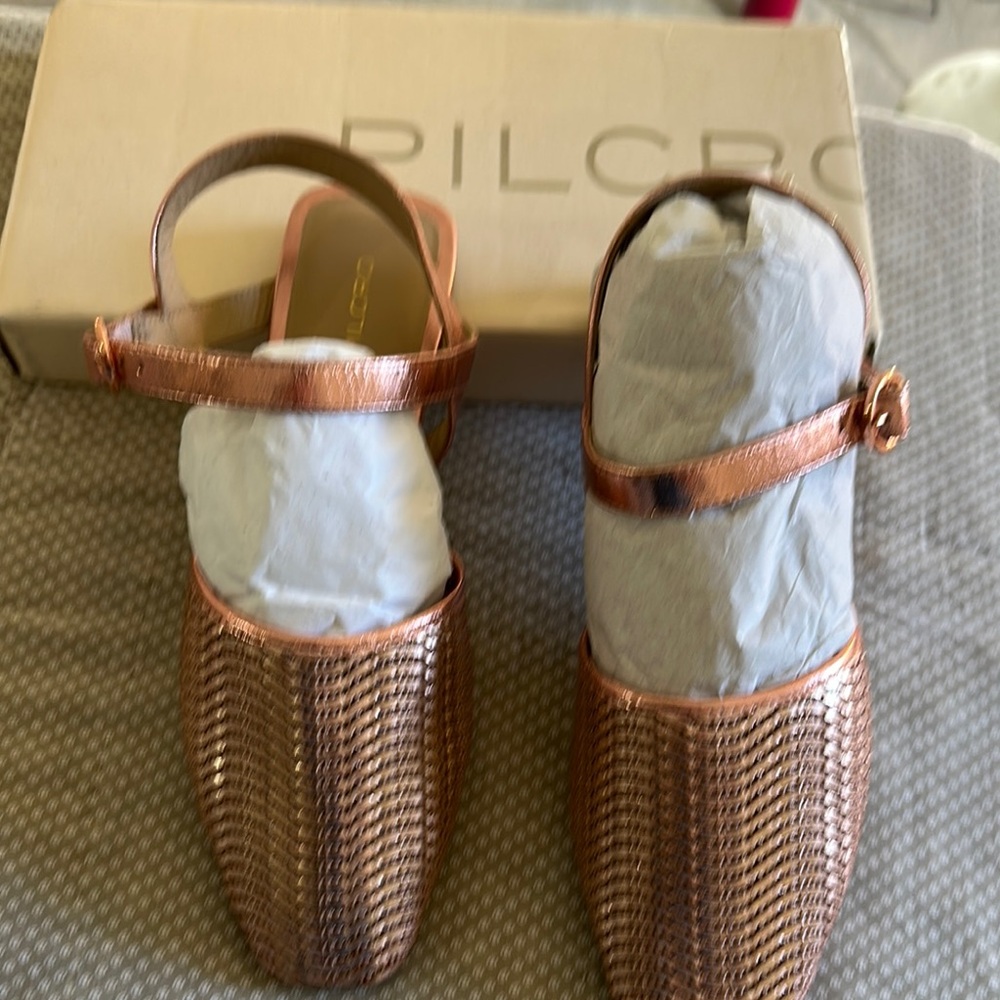 Pilcro Rose Gold Woven Slingback Mules